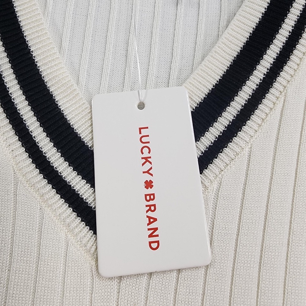 NEW Lucky Brand Dress Womens L White Black Stripe V-Neck Sweater Midi A-Line - Picture 6 of 14
